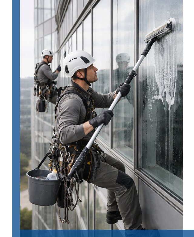 Высотная мойка сплошного остекления с выездом в Омске