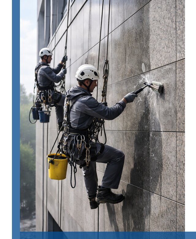 Профессиональная мойка фасада из керамогранита в Омске