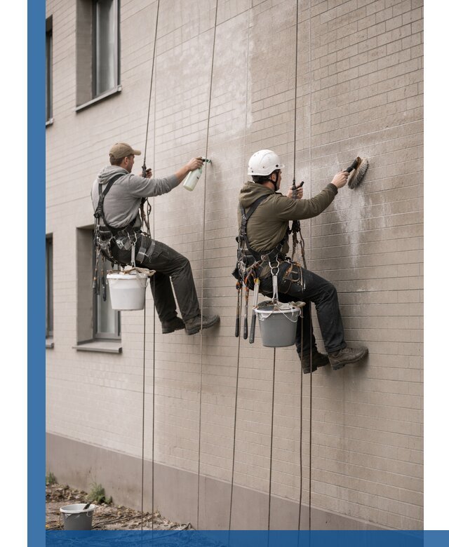 Удаление высолов с фасада зданий в Омске без повреждений и следов