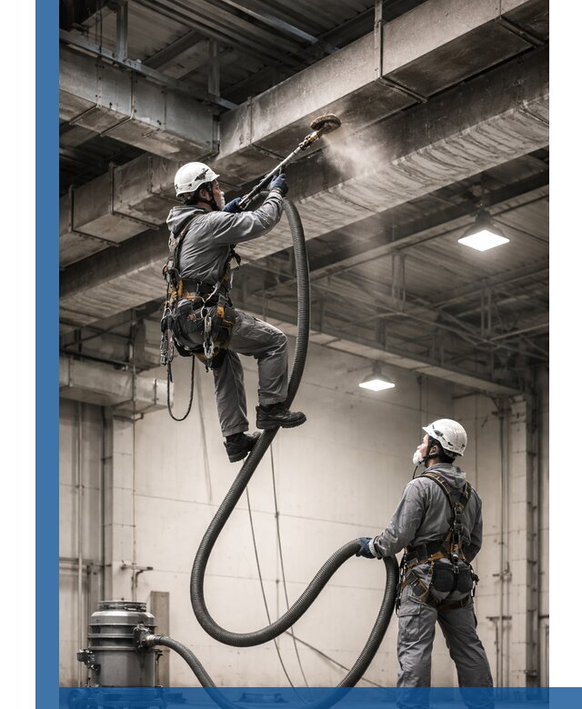 Обеспыливание потолочных конструкций в Омске промышленным альпинизмом