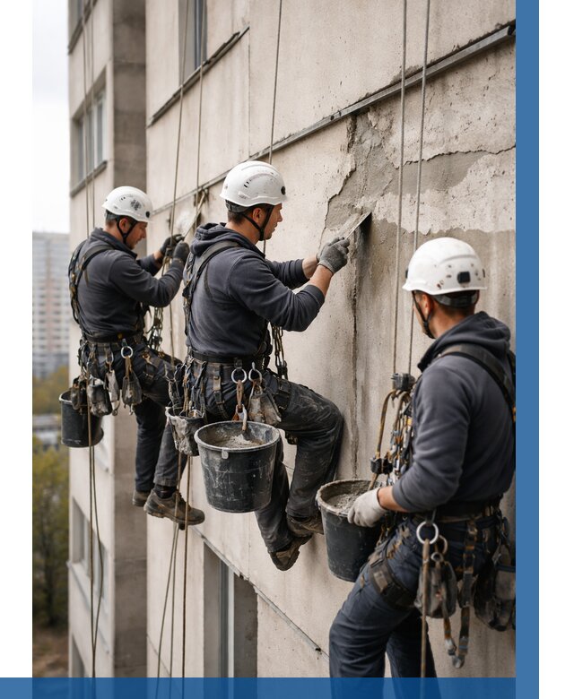 Ремонт бетонных элементов фасада в Омске от 2592 р. | ВЫСОТНИК-Омс