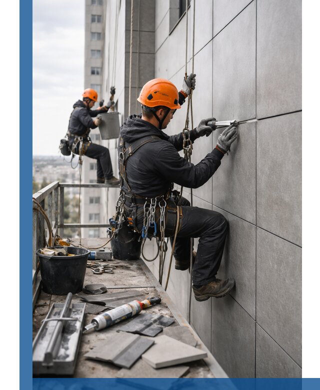 Профессиональный ремонт фасада из керамогранита в Омске