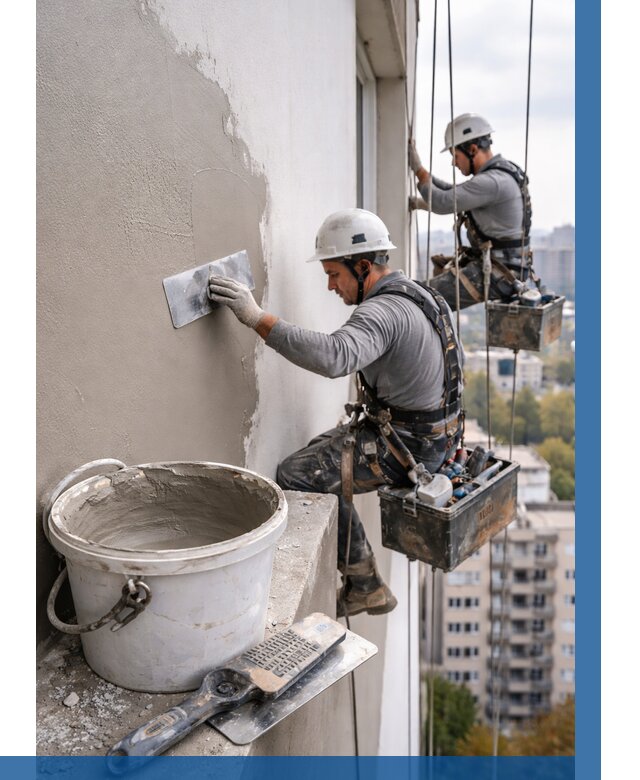Шпаклевка фасада на высоте в Омске от 726 р. | ВЫСОТНИК-Омс