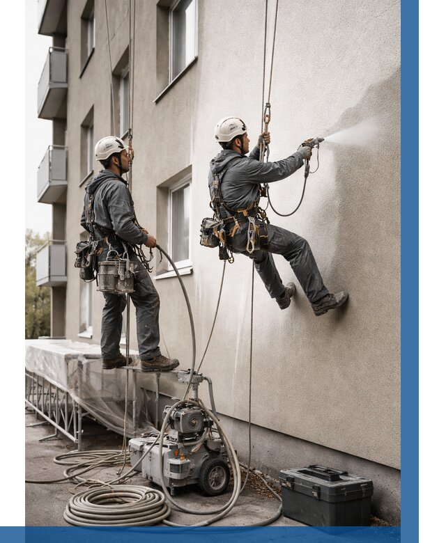 Безвоздушная покраска фасада в Омске от 228 р/м² | ВЫСОТНИК-Омс