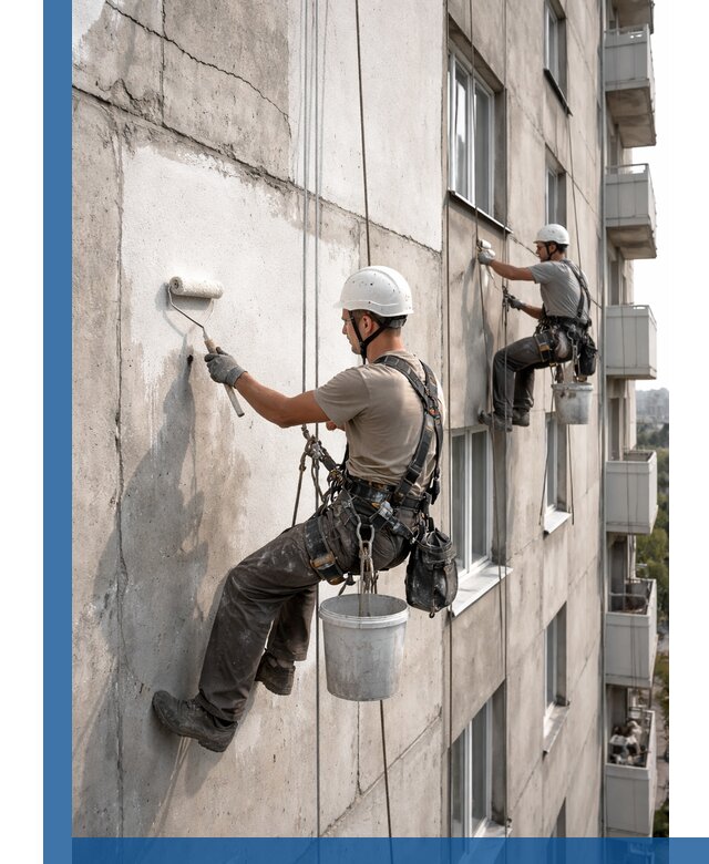 Покраска бетонного фасада в Омске для жилых и промышленных объектов