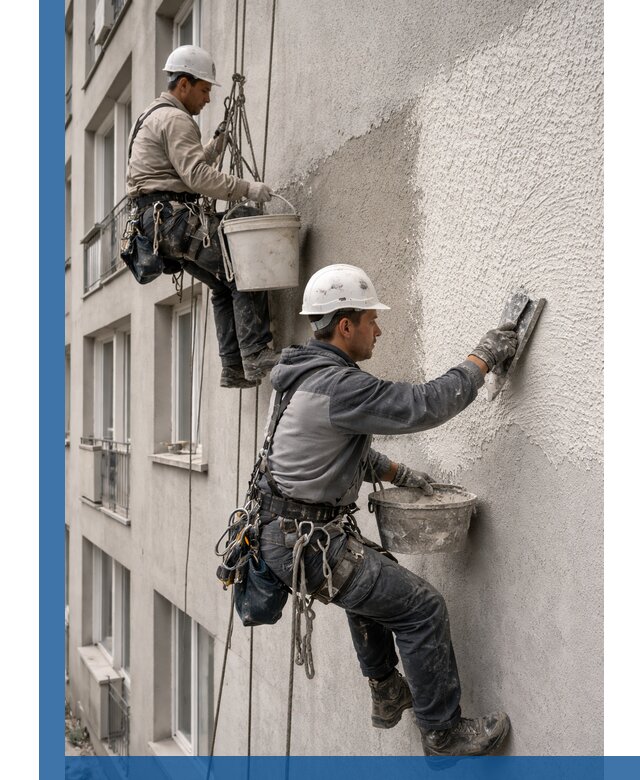 Нанесение декоративной штукатурки короед на фасад в Омске