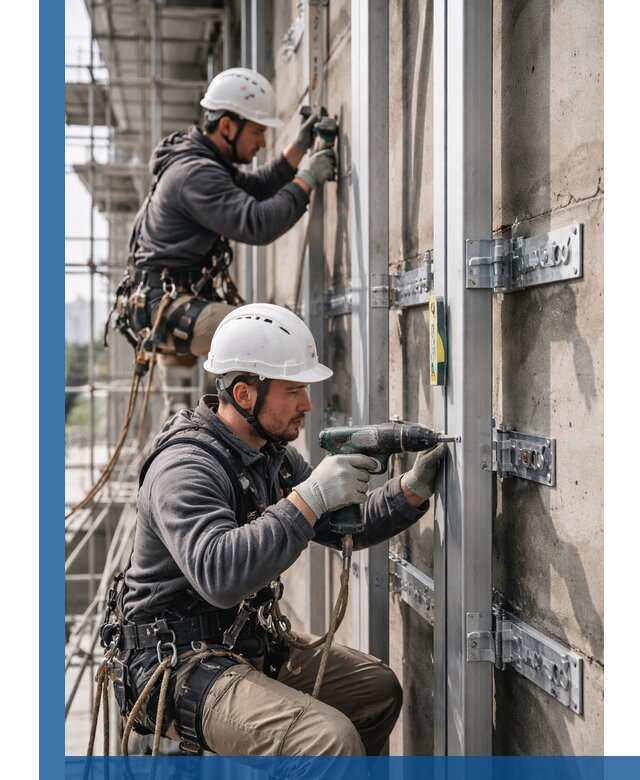 Монтаж и крепление подсистемы вентфасада в Омске