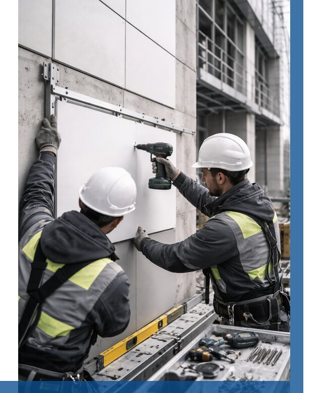 Монтаж композитных панелей фасада в Омске от 2592 р. | ВЫСОТНИК-Омс