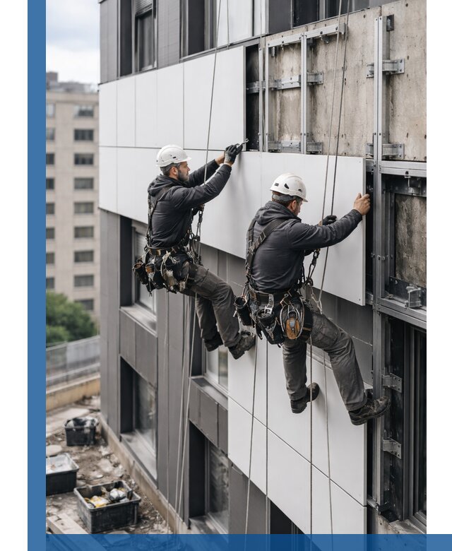 Монтаж композитных панелей фасада в Омске под ключ