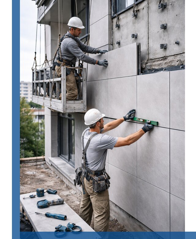 Монтаж керамогранита на фасад в Омске под ключ с гарантией качества