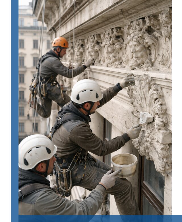 Реставрация фасадной лепнины с высотными работами в Омске