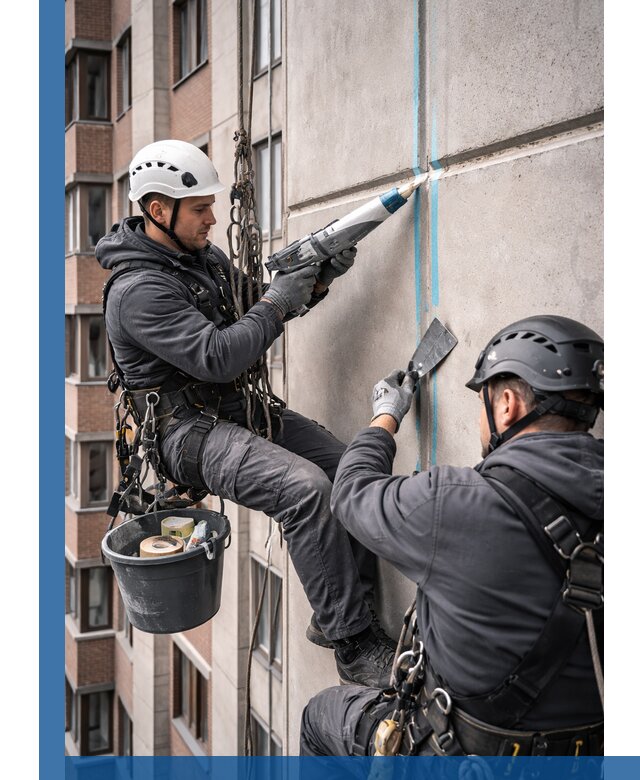 Вторичная герметизация швов фасада и кровли в Омске