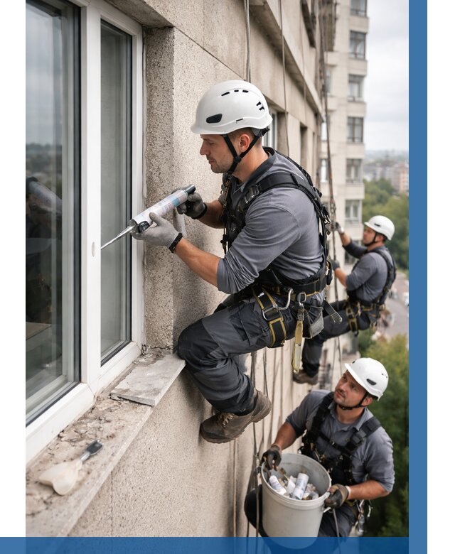 Герметизация оконных швов снаружи в Омске от 1555 р. | ВЫСОТНИК-Омс