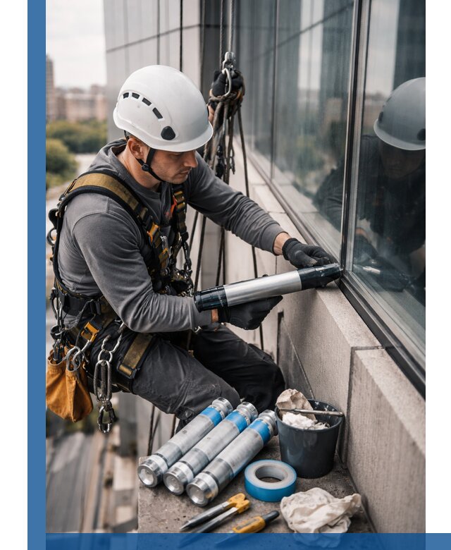 Герметизация стыков витража в Омске для герметичных фасадов