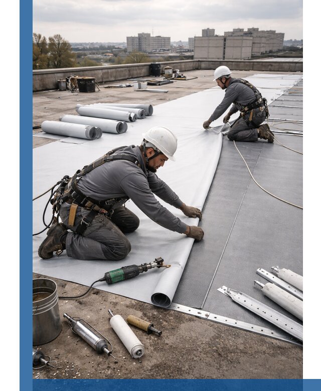 Монтаж мембранной кровли в Омске для промышленных зданий