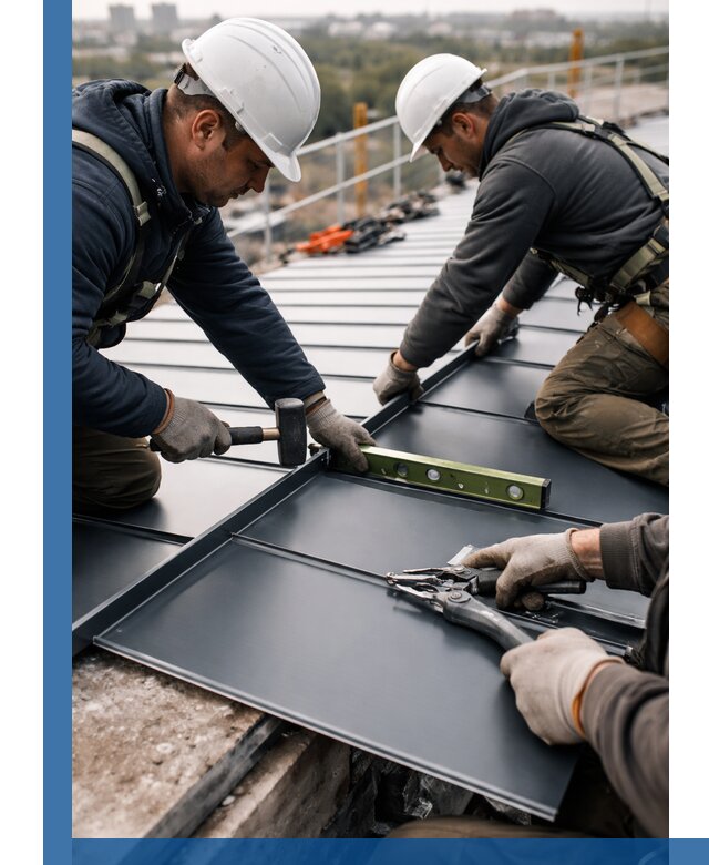 Монтаж фальцевой кровли в Омске для промышленных зданий