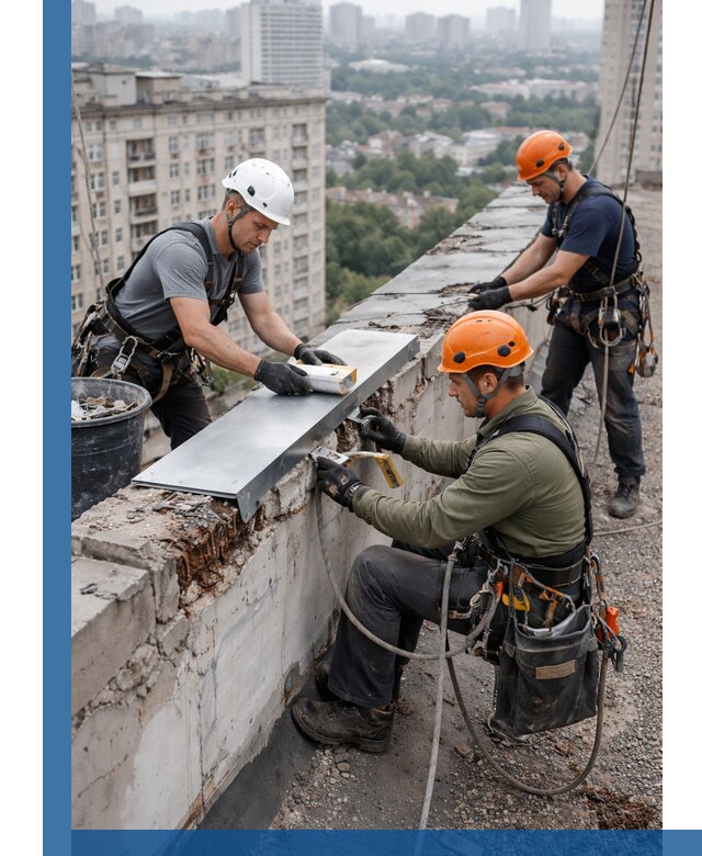 Ремонт парапета на кровле в Омске, высотные работы с гарантией