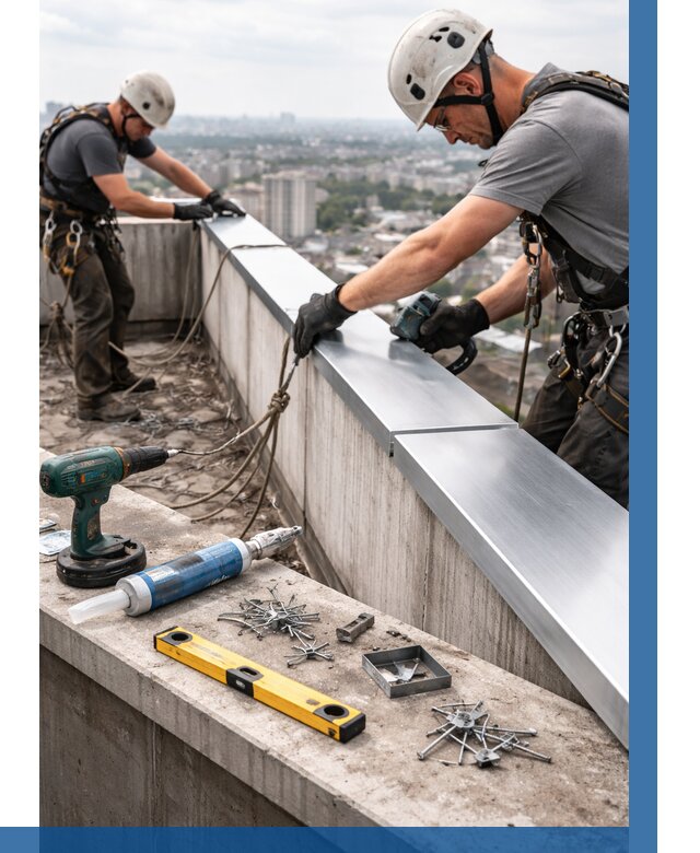 Монтаж парапетных крышек в Омске от 830 р. | ВЫСОТНИК-Омс