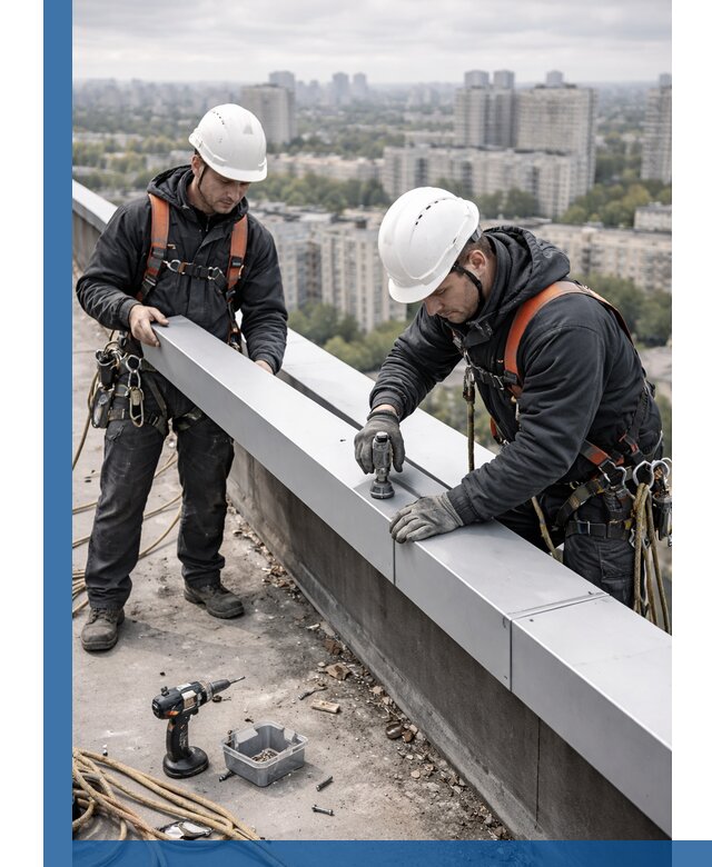 Монтаж парапетных крышек и ограждений кровли в Омске