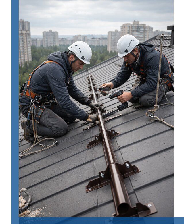 Монтаж снегозадержателей на кровле зданий в Омске под ключ