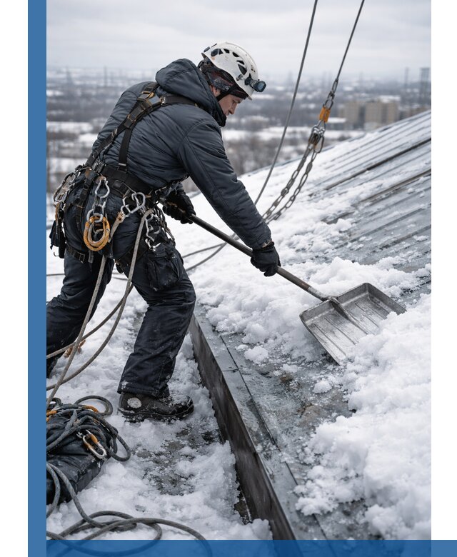 Профессиональная очистка кровли от снега и наледи в Омске