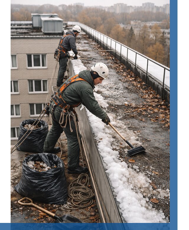 Очистка кровли по периметру в Омске от 570 р. | ВЫСОТНИК-Омс