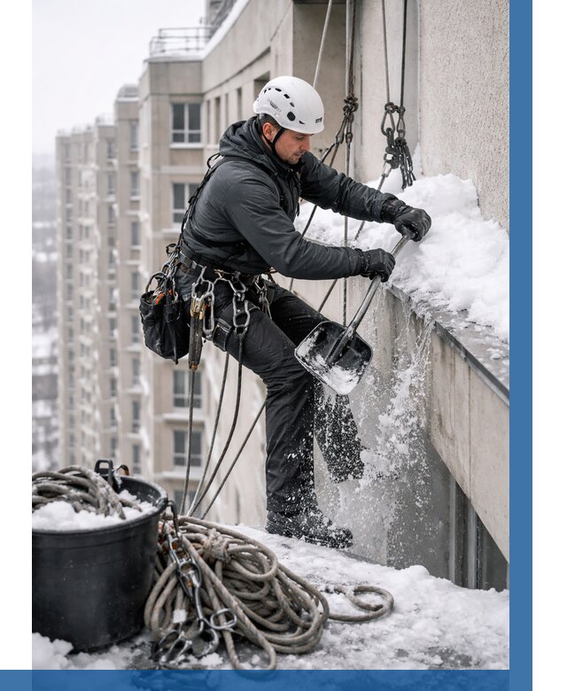 Очистка карнизов от снега в Омске от 311 р. | ВЫСОТНИК-Омс