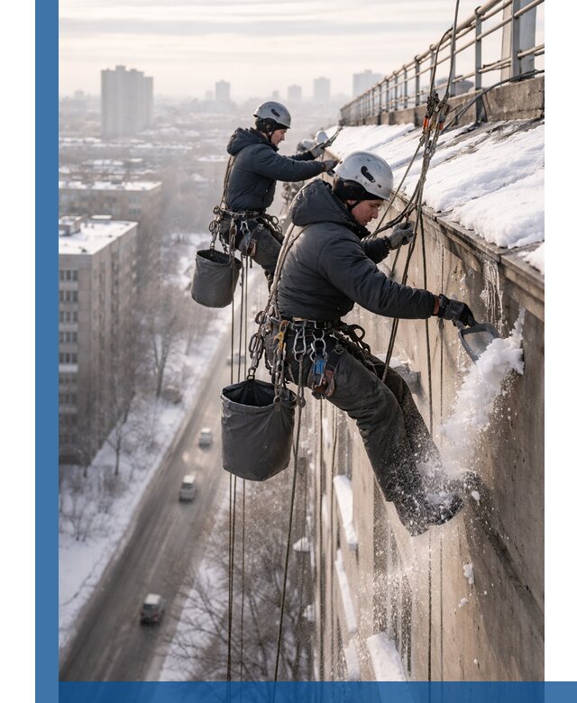 Очистка карнизов от снега в Омске профессионально и безопасно