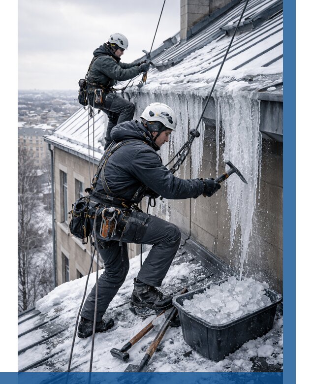 Удаление наледи с кровли в Омске от 5703 р. | ВЫСОТНИК-Омс