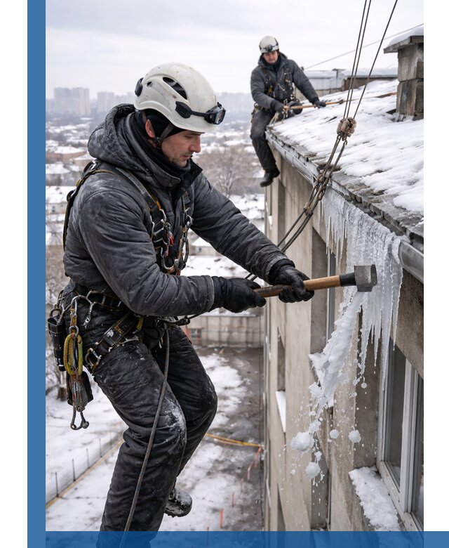 Сбивание и удаление сосулек с крыши в Омске безопасно