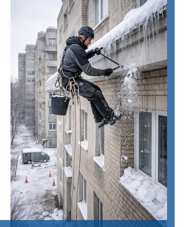 Удаление наледи с карнизов в Омске от 363 р. | ВЫСОТНИК-Омс