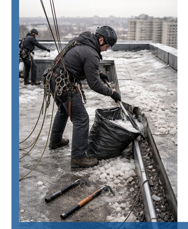Аварийная очистка кровли в Омске от промальпинистов