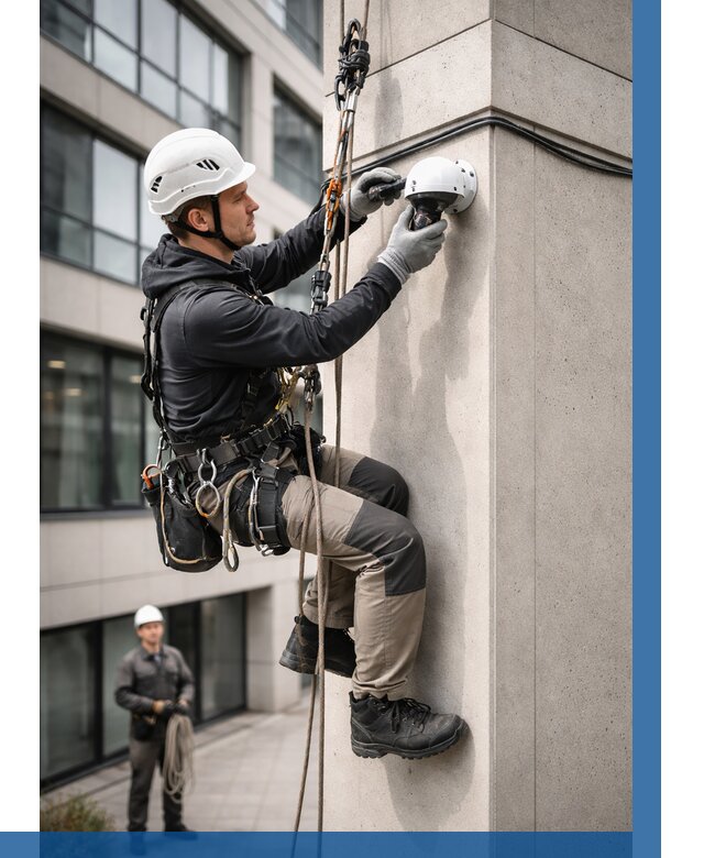 Монтаж камер видеонаблюдения на фасаде в Омске от 8814 р.-ВЫСОТНИК-Омс