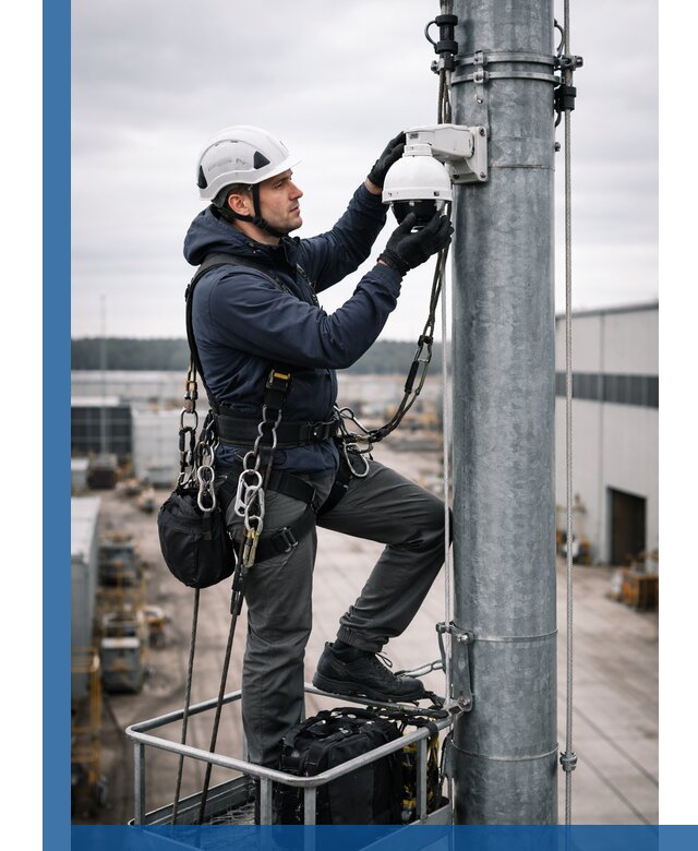Профессиональная установка видеокамер на мачте в Омске