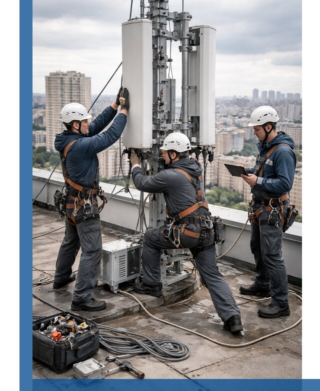 Монтаж антенн связи на крыше в Омске с вводом в эксплуатацию