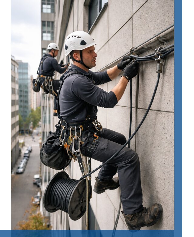 Прокладка кабеля по фасаду в Омске от 363 р. | ВЫСОТНИК-Омс