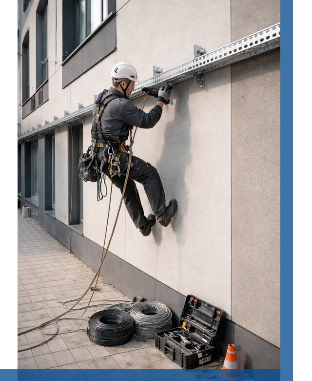 Монтаж кабельных лотков на фасаде в Омске от 1244 р. | ВЫСОТНИК-Омс