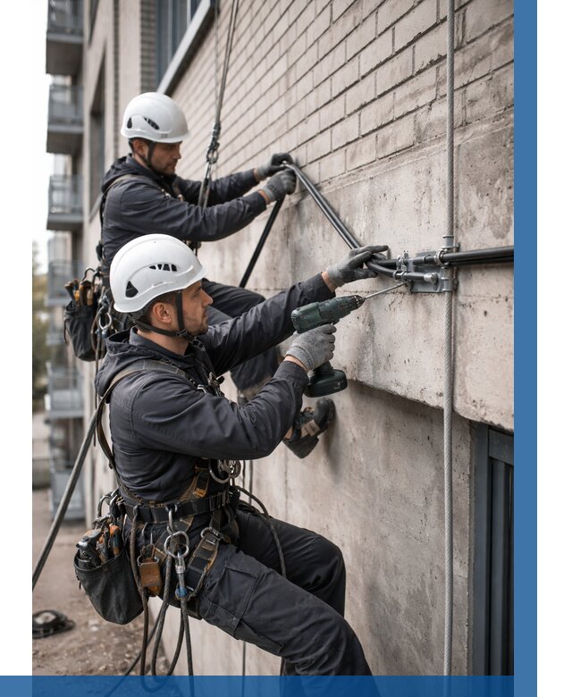 Крепление кабеля на фасаде в Омске от 363 р. | ВЫСОТНИК-Омс