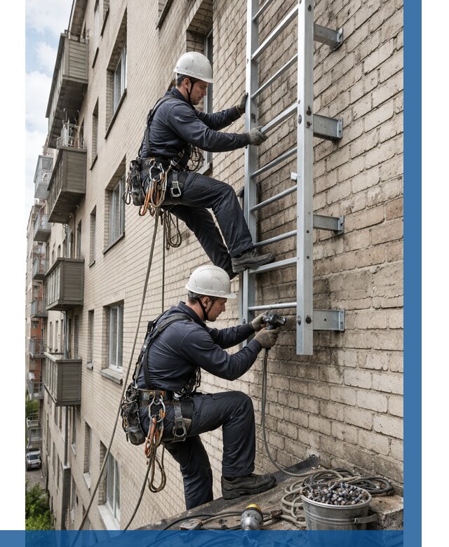 Монтаж пожарной лестницы в Омске от 25923 р заказать у ВЫСОТНИК-Омс