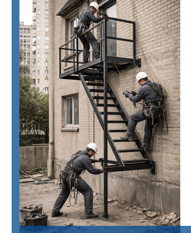 Монтаж пожарной лестницы в Омске, установка и крепление