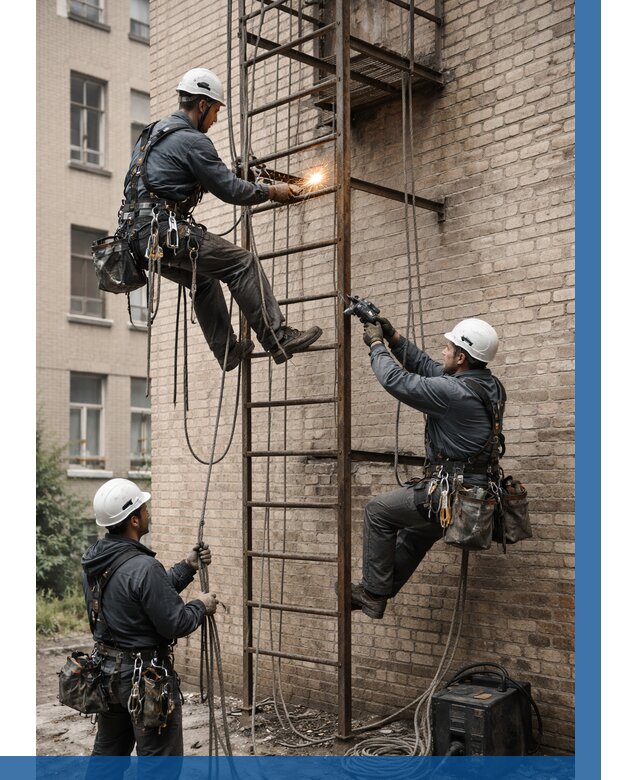 Ремонт пожарной лестницы в Омске от 7777 р. | ВЫСОТНИК-Омс