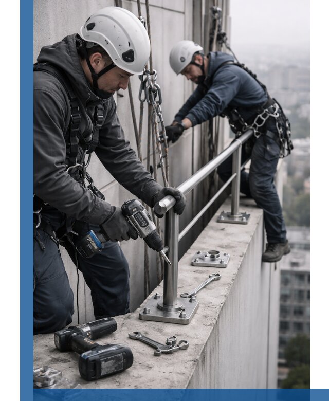 Монтаж перил на высоте в Омске для жилых и промобъектов