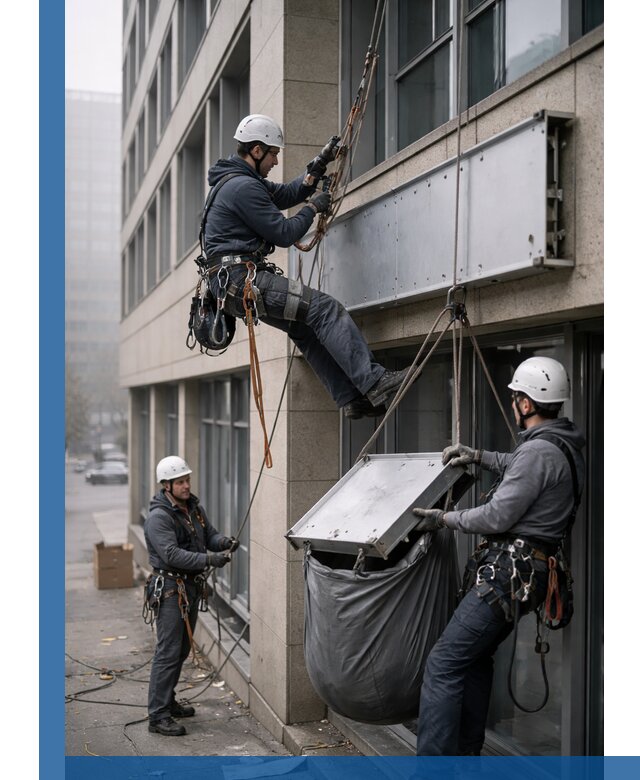 Демонтаж рекламной вывески с высотными работами в Омске