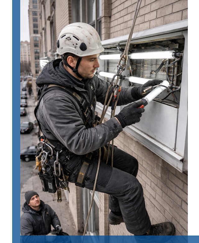 Профессиональная замена ламп в наружной вывеске в Омске