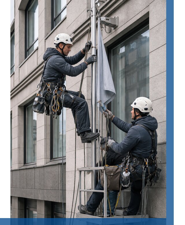 Установка флагов на фасаде в Омске от 4666 р. | ВЫСОТНИК-Омс