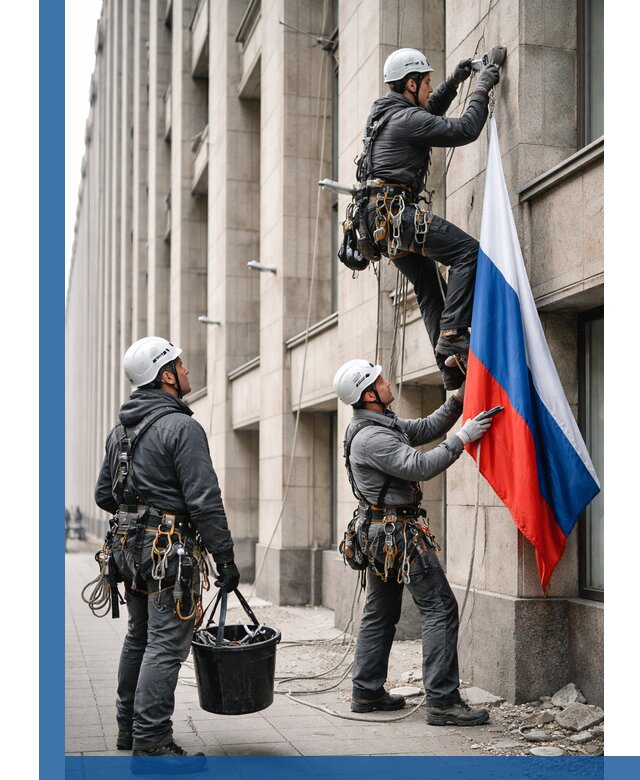 Профессиональная установка флагов на фасаде в Омске