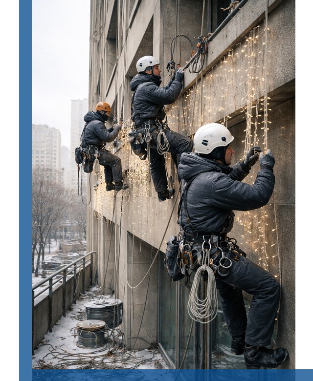 Монтаж новогодней иллюминации и украшение фасадов в Омске