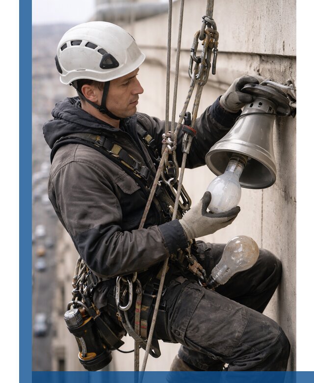 Замена ламп на высоте в Омске профессионально и быстро