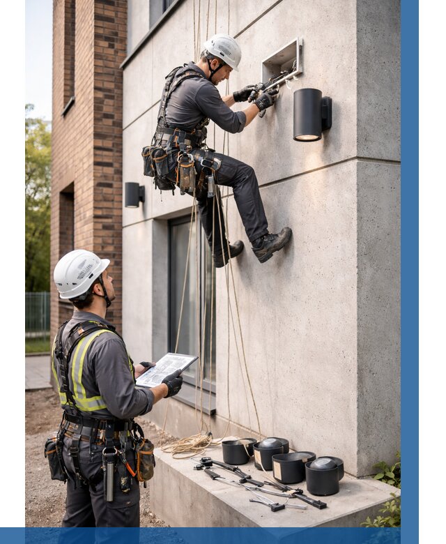 Монтаж фасадного освещения в Омске от 2592 р. | ВЫСОТНИК-Омс