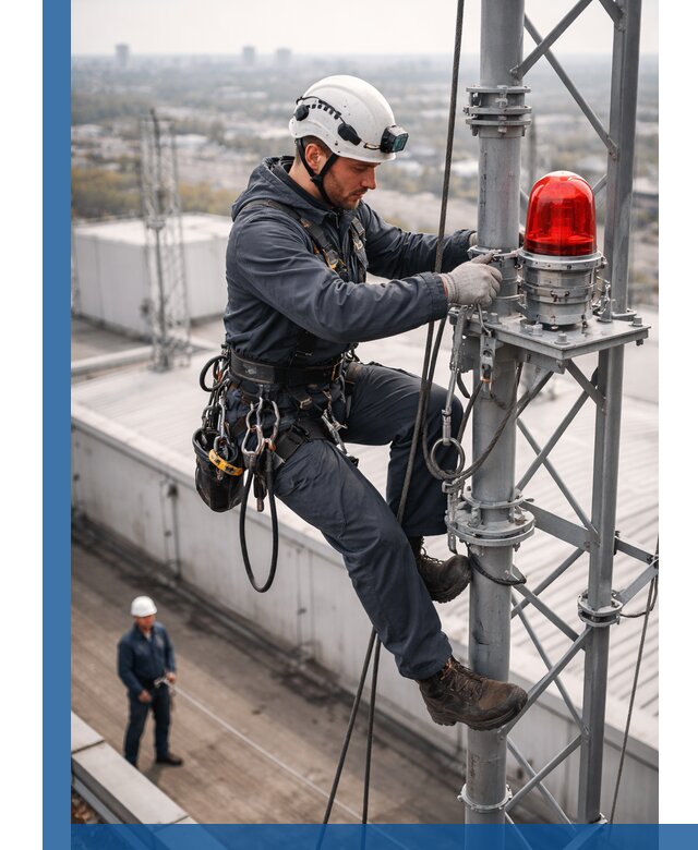 Монтаж заградительных огней и обслуживание объектов в Омске